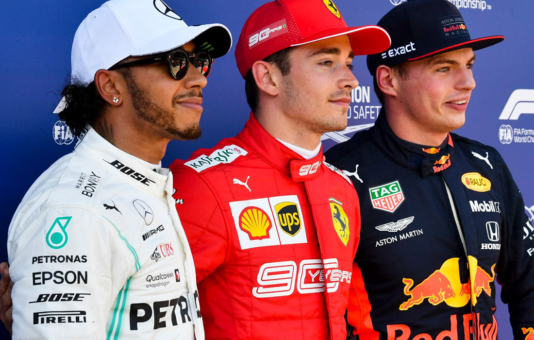 Lewis Hamilton, Carles Leclerc i Max Verstappen